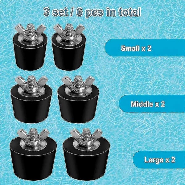 6-pack vinterpluggar för pooler, 3 storlekar, för ovanmarksskimmer och hål i pooler Musta