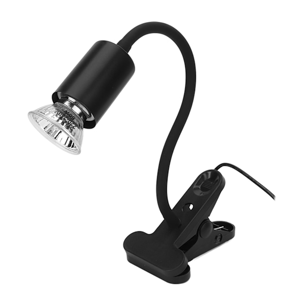 Reptilklemme Varmelampe Professionel Justerbar UVA UVB Reptil Lys med Lang Lampehælder UK-stik 220V Sort