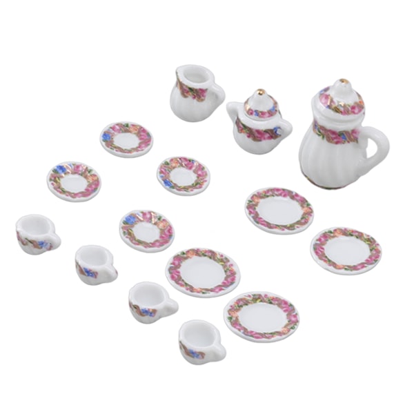 15 st Dollhouse Tea Set Mini Simulering Keramiska Tekoppar Set Dockhus Tillbehör Miniatyrmodell Rekvisita Typ A