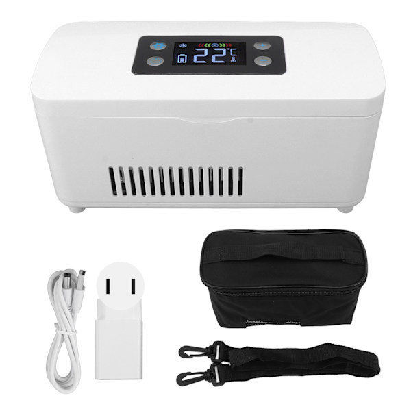 Insulinkylare Kylbox USB-laddningsport förseglad 100‑240V Bärbar insulinkylbox för förvaring Medicin Vit US-kontakt