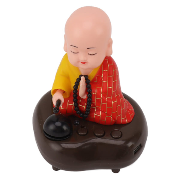 Liten munkfigur USB-lading 6 sanger Musikk LED-nikkende Kinesisk liten Buddha-munkstatu Bilpynt hjemmedekorasjoner