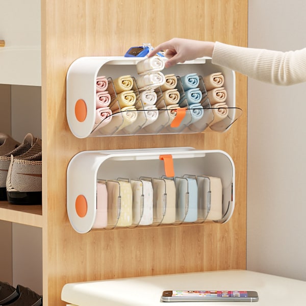 Väggmonterad Underkläder Förvaringslåda Punch Free Transparent Underkläder Rack Skåp Garderob Organizer Vit