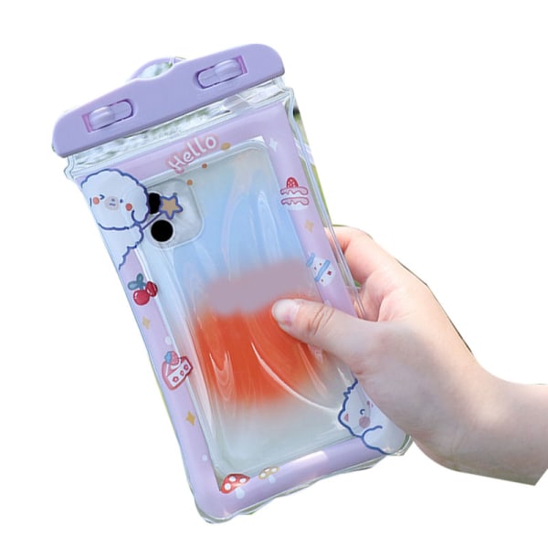 Vattentät telefonpåse tecknad söt känslig touch transparent telefonpåse med snöre för drifting simning dykning lila katt