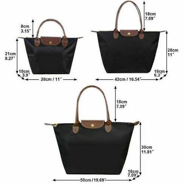 Stor svart nylon Le Pliage Tote Bag for kvinner