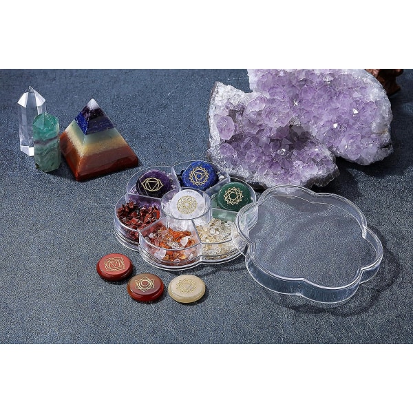 7 Chakra Krystaller Steiner Reiki Healing Crystal Tumble Edelstener Med Karakterer Chakra Symbol Stein For Meditasjon