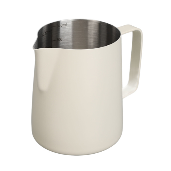 Dra blomkopp rustfritt stål kunstskum kopp spiss mun kaffeskumming kanne for hjemmekafé 350 ml hvit