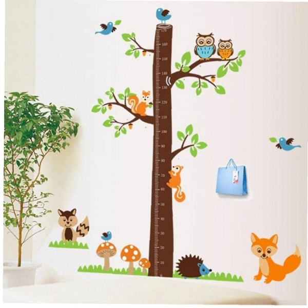Tecknad träd höjdmät väggdekal för barnrum Tillväxtdiagram Barnrumsdekor