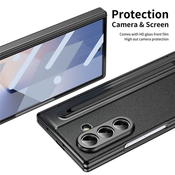 Samsung Z Fold7 PU Læder Stylus Cover Sort Svart black