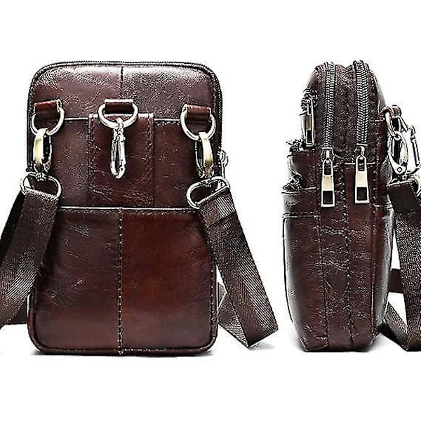 Läder axelväska för mobiltelefon med bältesklämma - Herrresväska för resor, crossbody, messenger, för 6,5\" telefon - Kaffeebrun