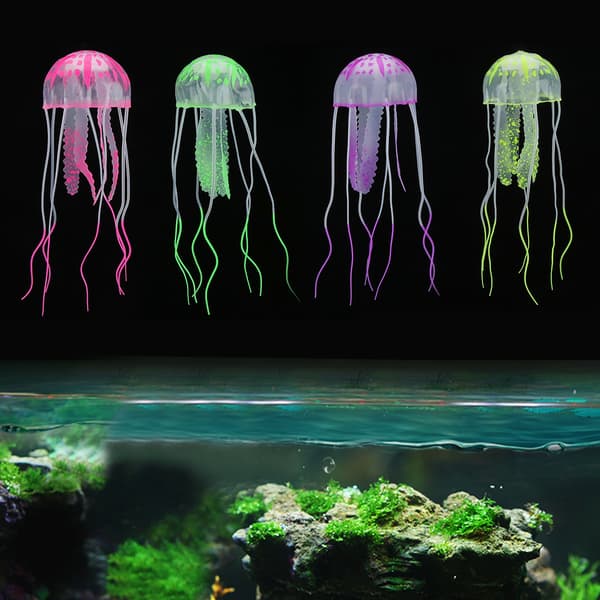 4 ST fluorescerende silikon kunstig manet for akvariedekorasjon