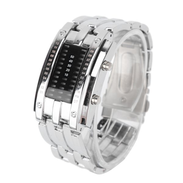 LED Watch Unique Binary Time Mode Display Convex Arc Structure Waterproof LED Wristwatch Electronic Watch Silver L