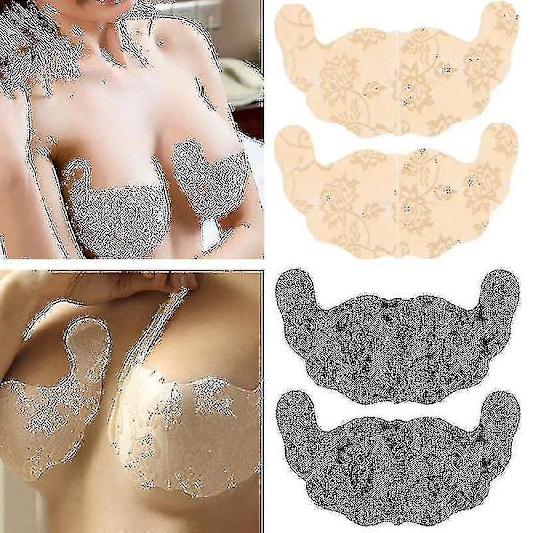 Kvinners Selvklebende Stroppeløs Usynlig Brystløft Tape med Blonder Stick Gel U-Formet BH-Puter - Plus Size XXL (2 Par)