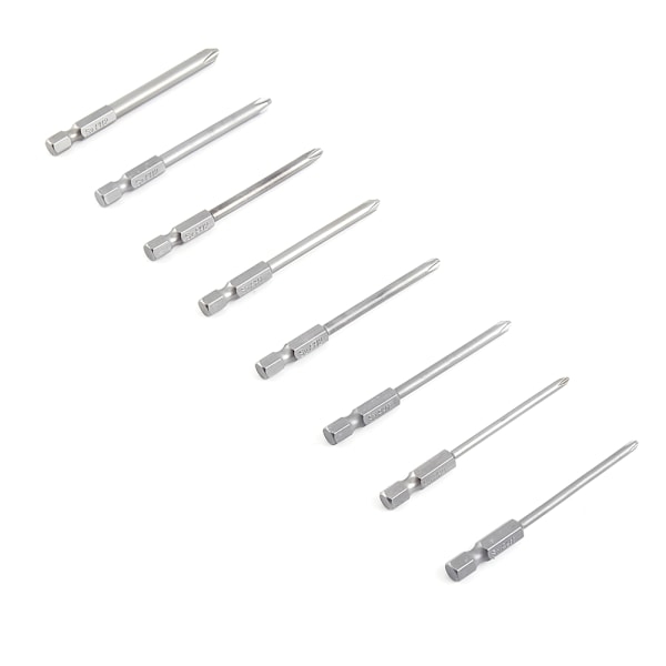 8 stk 75 mm 1/4\" skaft magnetiske lange skrutbits med sekskanthode
