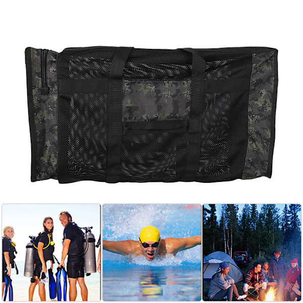 105L Stor Dykbag med Dubbla Blixtlås för Utomhus - Simutrustning, Flippor, Handväska - Skogskamouflage