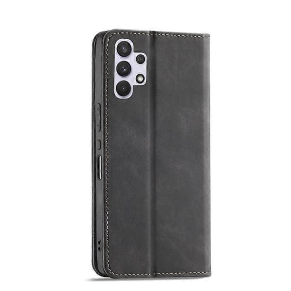 Magnetisk skinnveske Kompatibel med Samsung Galaxy A32 4G, dobbeltfoldet Black