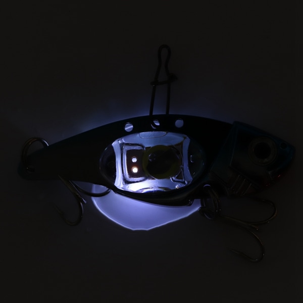 Undervattens LED-ljus metallhårt bete 3D fisk fiske konstgjort bete trekrok (blå)
