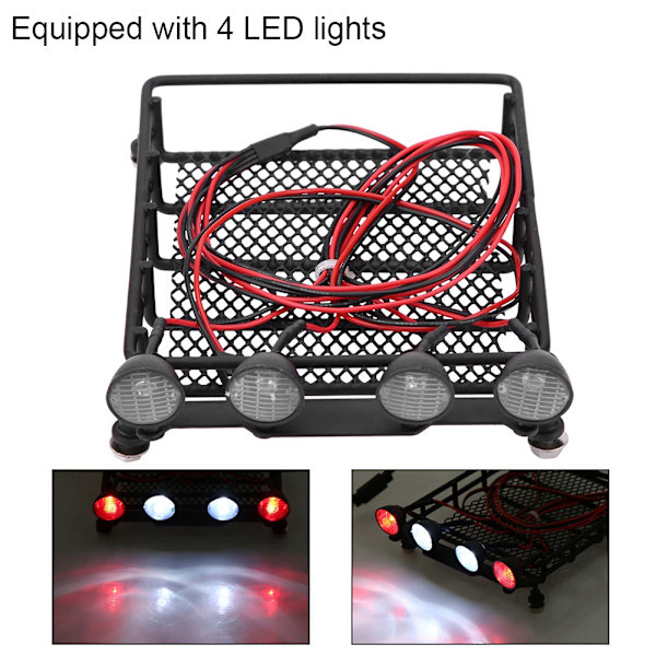 Kattoteline Bagageteline LED-valoilla pyöreä Axial SCX10 1/10 RC-autolle (2 valkoista 2 punaista)