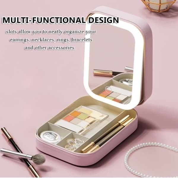 Makeuptaske - Uspecificeret - Rejsetaske - LED-belyst spejl - 3 farver - Kunstlæder