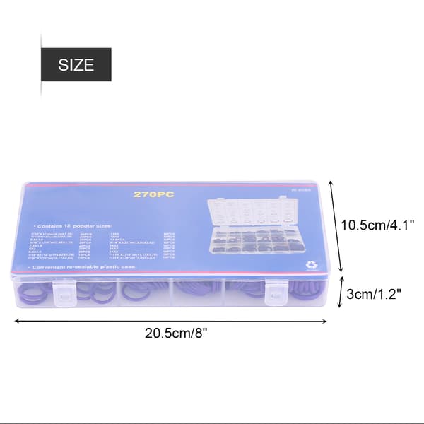 270 stk diverse O-ringpakninger for billuftkompressor, gummiskiver, tetninger lilla