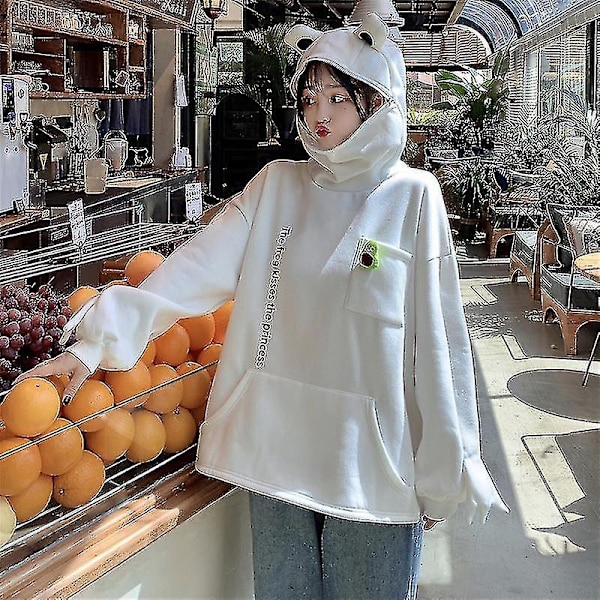 Talvi lämmin musta sammakko fleece-huppari oversized-paita huppu XL