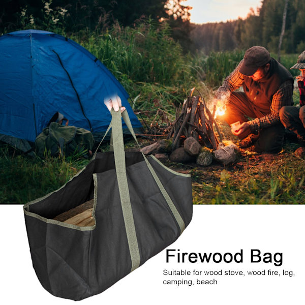 Canvas Ved Trä Bärväska Log Camping Utomhushållare Bärförvaringsväska
