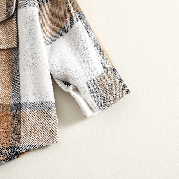 Flanellskjortejakke for småbarn, gutter og jenter | Langærmet jakke med revers og knapper | Varm jakke for høst og vinter | 7-8 år | Khaki