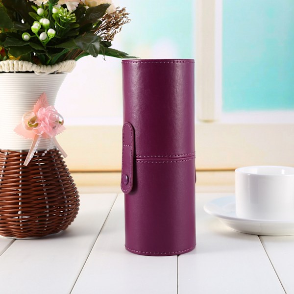 Tyhjä kannettava matkameikkipensselipyöreä kynäpidike PU-nahkainen kosmetiikkakotelo (violetti)