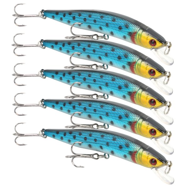 5 stk Kunstig Simulering Minnow Langkast Agnsnelle med Treble Hook Fisketilbehør 4#