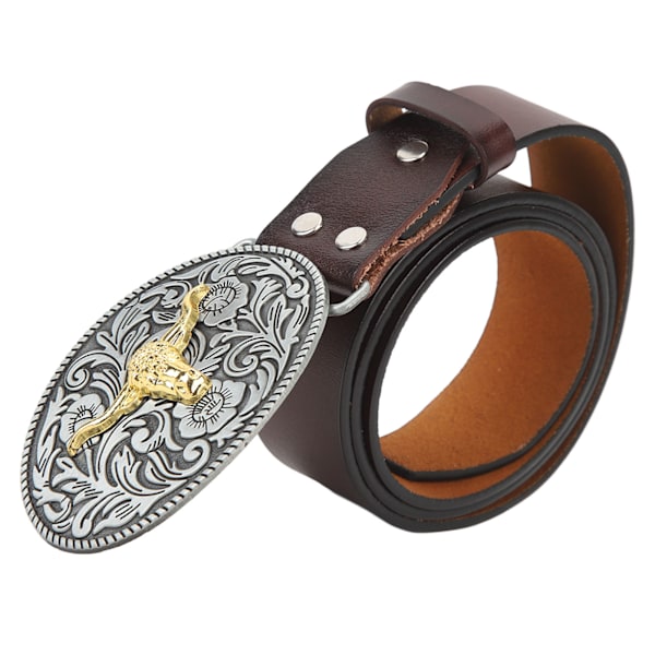 Miesten Western-cowboyvyö Säädettävä nahka retro vintage härkäkuvioinen Casual-solki arkikäyttöön ruskea 115 cm/45,3 tuumaa
