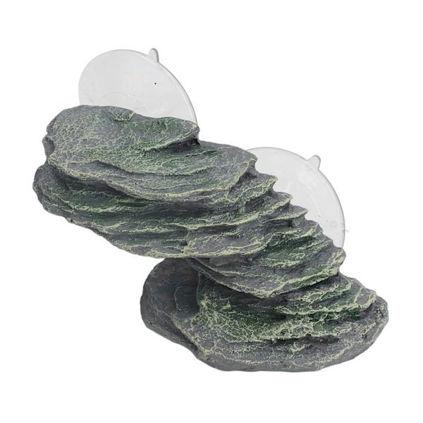 Sköldpaddas klätterplattform Harts naturtrogen akvarium Rock Ornament Reptil Basking Dock med sugkopp för ödla