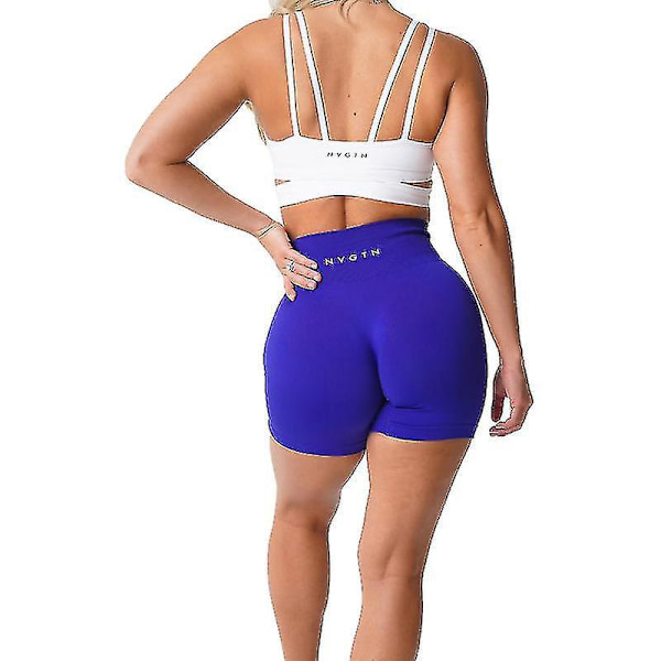Sömlösa mjuka spandex yogashorts för kvinnor - koboltblå