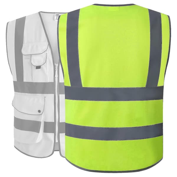 Klasse 2 Synlighet Gul Sikkerhetsvest 9 Lommer Glidelås Refleksstriper ANSI/ISEA Standard L
