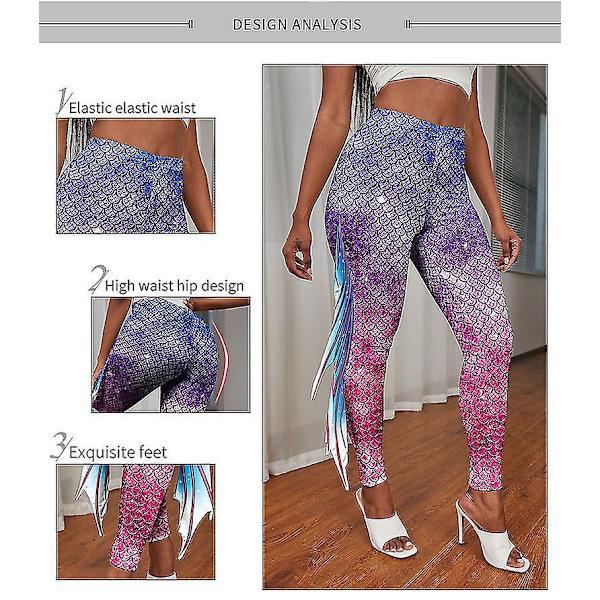Mermaid Scale Högmidjade Yogaleggings för Kvinnor
