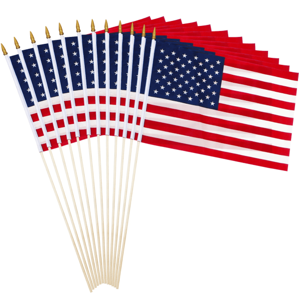 Anley-pakkaus, 12 USA Stick Flag -18"x12" kädessä pidettävää America Gravemarker Stick -lippua