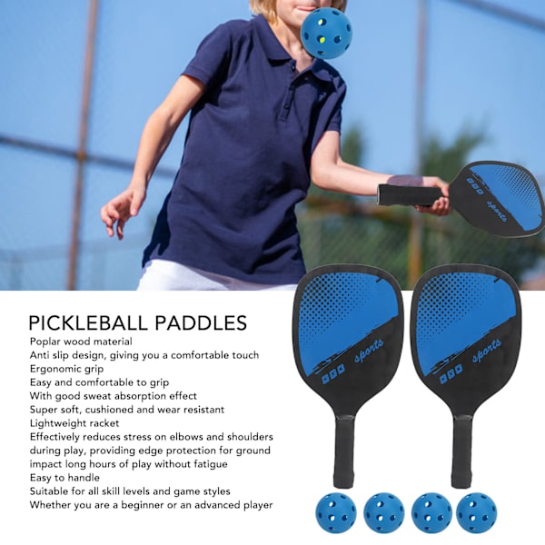 Pickleball-racketsett Bærbare lette anti-skli pickleball-racket med 4 baller og bæreveske for utendørs bruk