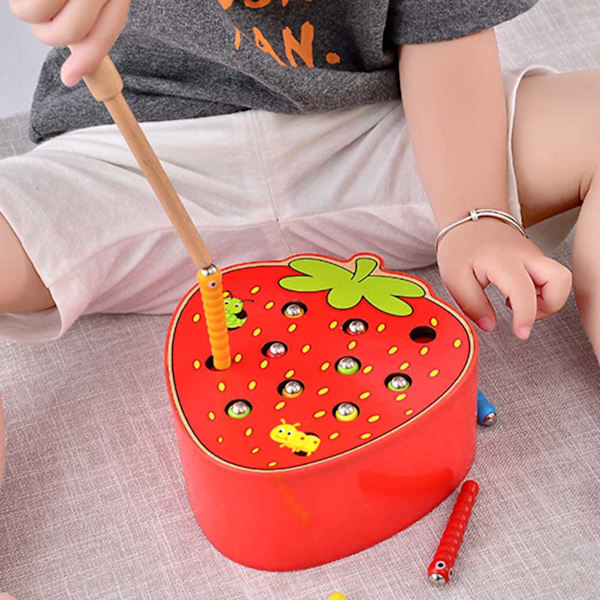 Capture Worm Magnetisk träleksak Kid Educational Intelligence Development Leksaker Strawberry