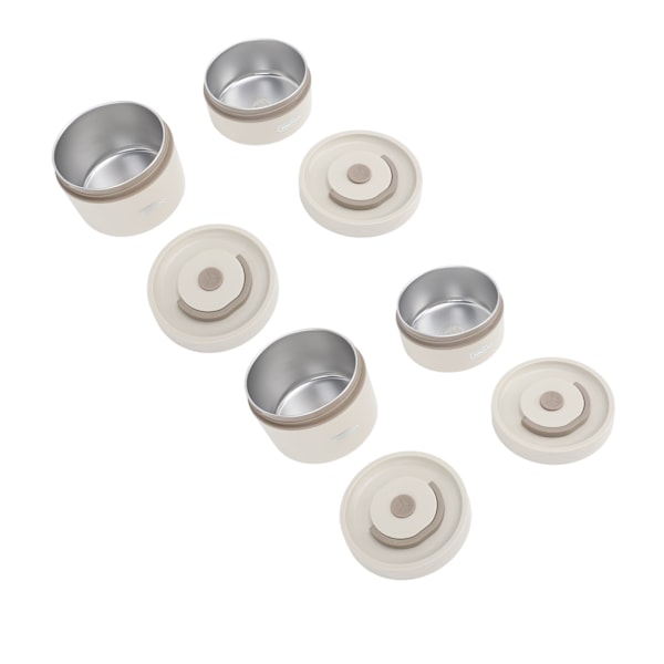 Isoleret madkasse 304 rustfrit stål forseglet multifunktionel bærbar rund termisk Bento-boks med varmepose Beige 4 stk