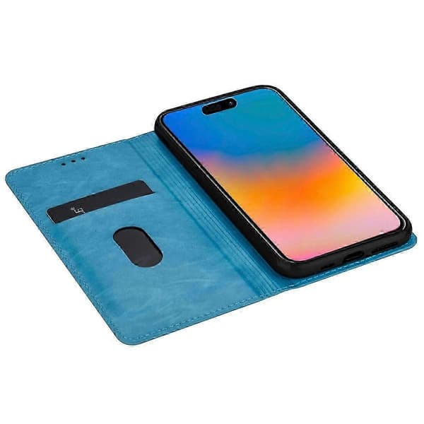 Cover til iPhone 16 Plus, glitrende PU-læder + TPU med kortholder - Rosa Blue