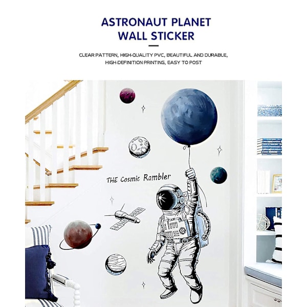 Cosmic Rambler - Astronautti-seinätarrat olohuoneeseen, makuuhuoneeseen, lastenhuoneeseen ja asuntolaan
