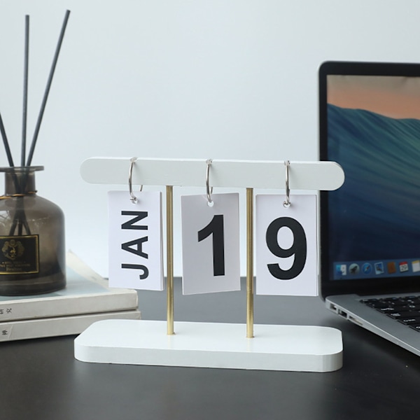 Perpetual Flip Calendar Stående Trä Skrivbord Flip Calendar Utsökt daglig Flip Kalender för Hembibliotek Office Vit