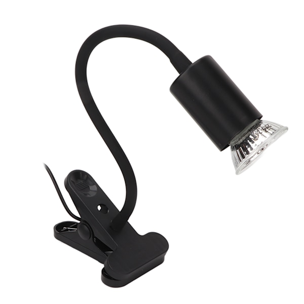 Reptilklemme Varmelampe Professionel Justerbar UVA UVB Reptil Lys med Lang Lampehælder UK-stik 220V Sort
