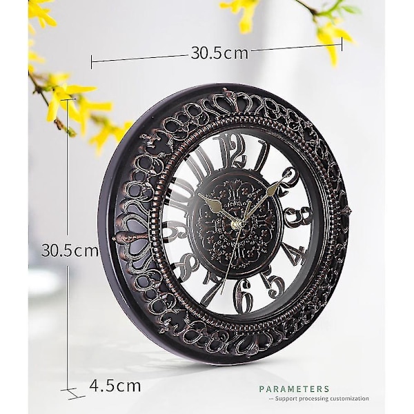 Valkoinen pyöreä eurooppalaistyylinen äänetön seinäkello - 30,5 * 30,5 cm, paristokäyttöinen