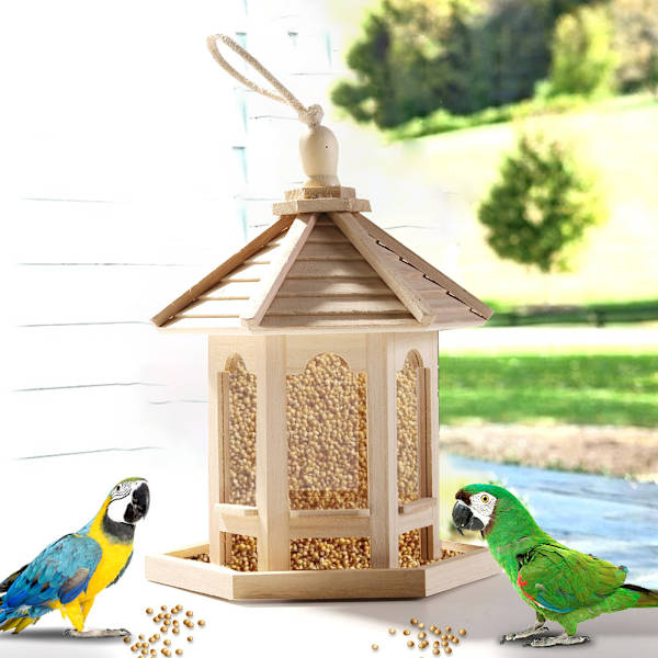 Trähus fågelmatare Hängande foderstation Hollow Bird Feeder