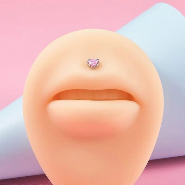 16G Hjertebruskøreringer for kvinner 8mm rustfritt stål øredobber med flat bakside øredobber Labret Monroe lepperinger rosa