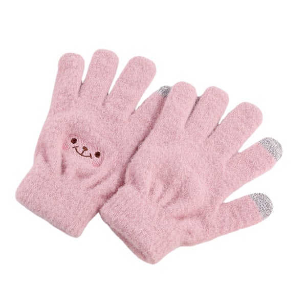 Vinter Touch Screen Hanske Smile Face Design Elastisk termisk varm strikket hanske for kvinner Jenter Rosa