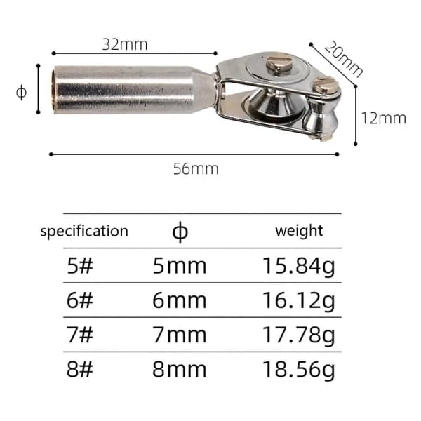Toppøye rullguide til fiskestang i rustfritt stål 5-8 mm Sølv Silver 6mm