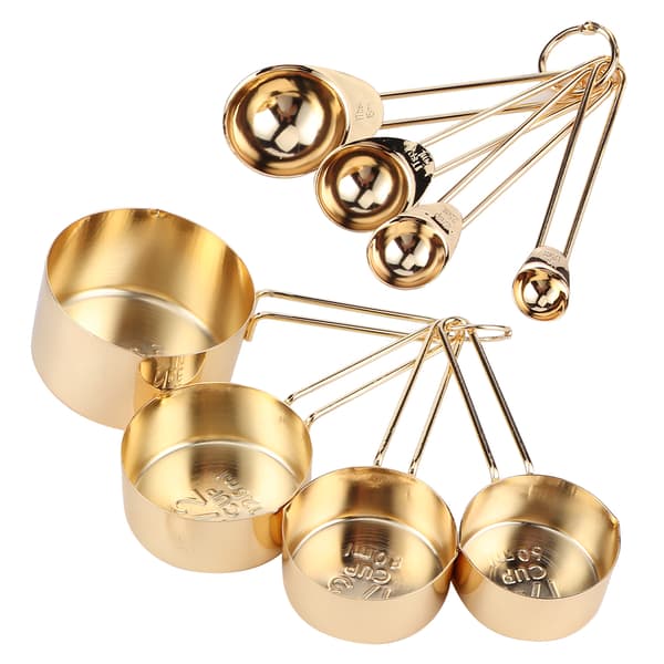 8pcs Stainless Steel Measuring Cup Spoon Set with Scale Home Kitchen Baking Accessories Gold