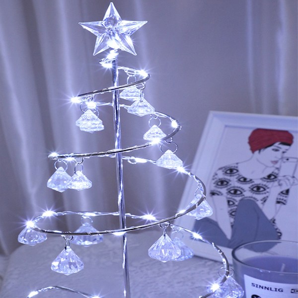 LED-julgranslampa Batteridriven Spiral Julgransbordslampa med Star Topper för Juldekor i hemmet i sovrummet Guld