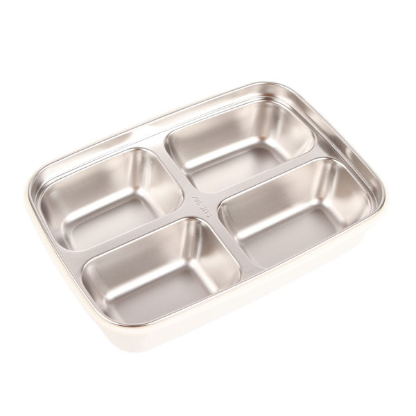 Lunchlåda 4 fack Design 304 rostfritt stål Matchande servis Bärbara lunchbehållare för skolkontor Vit