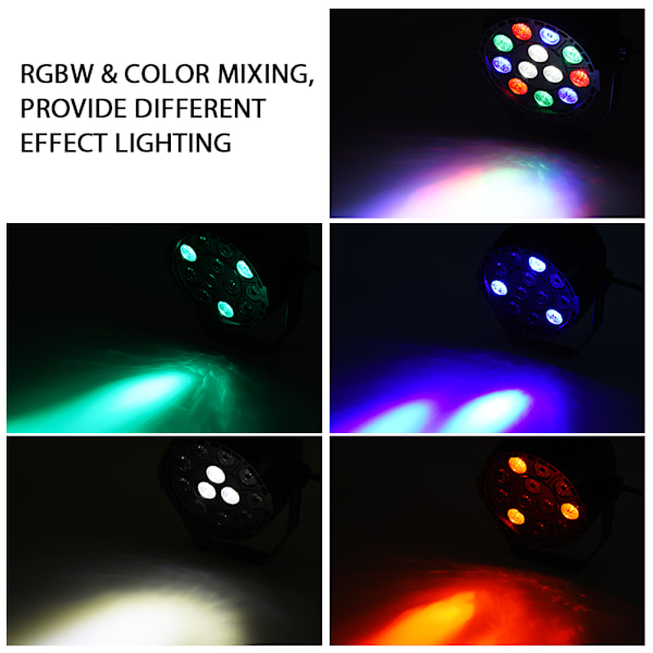 LED Par-lys, EBTOOLS 12 LED-scenlys med RGBW-farve, DMX, Strobe og lydaktivt tilstand